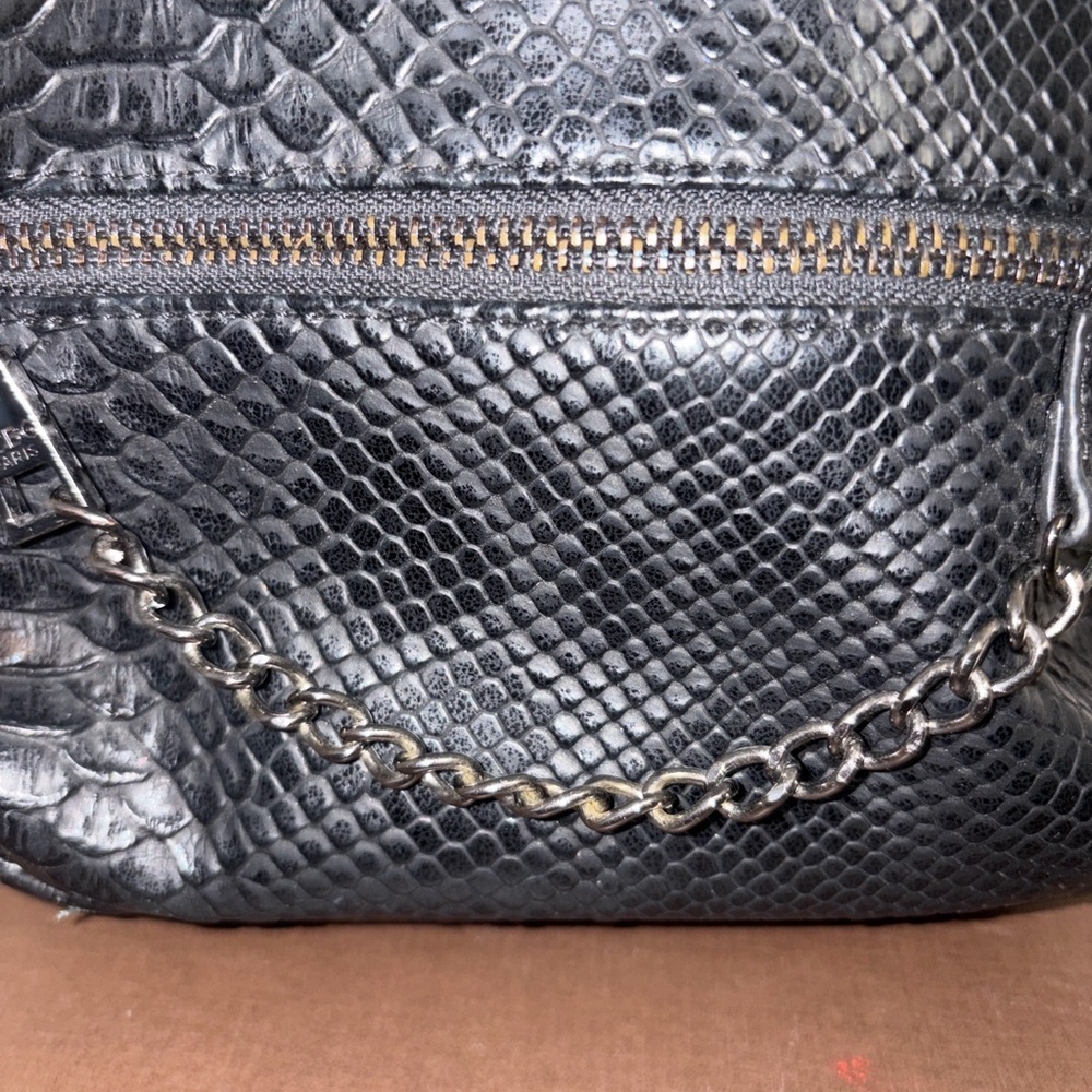 BCBG Paris Black Faux Snakeskin Mini Backpack Chain Detail - Picture 5 of 7